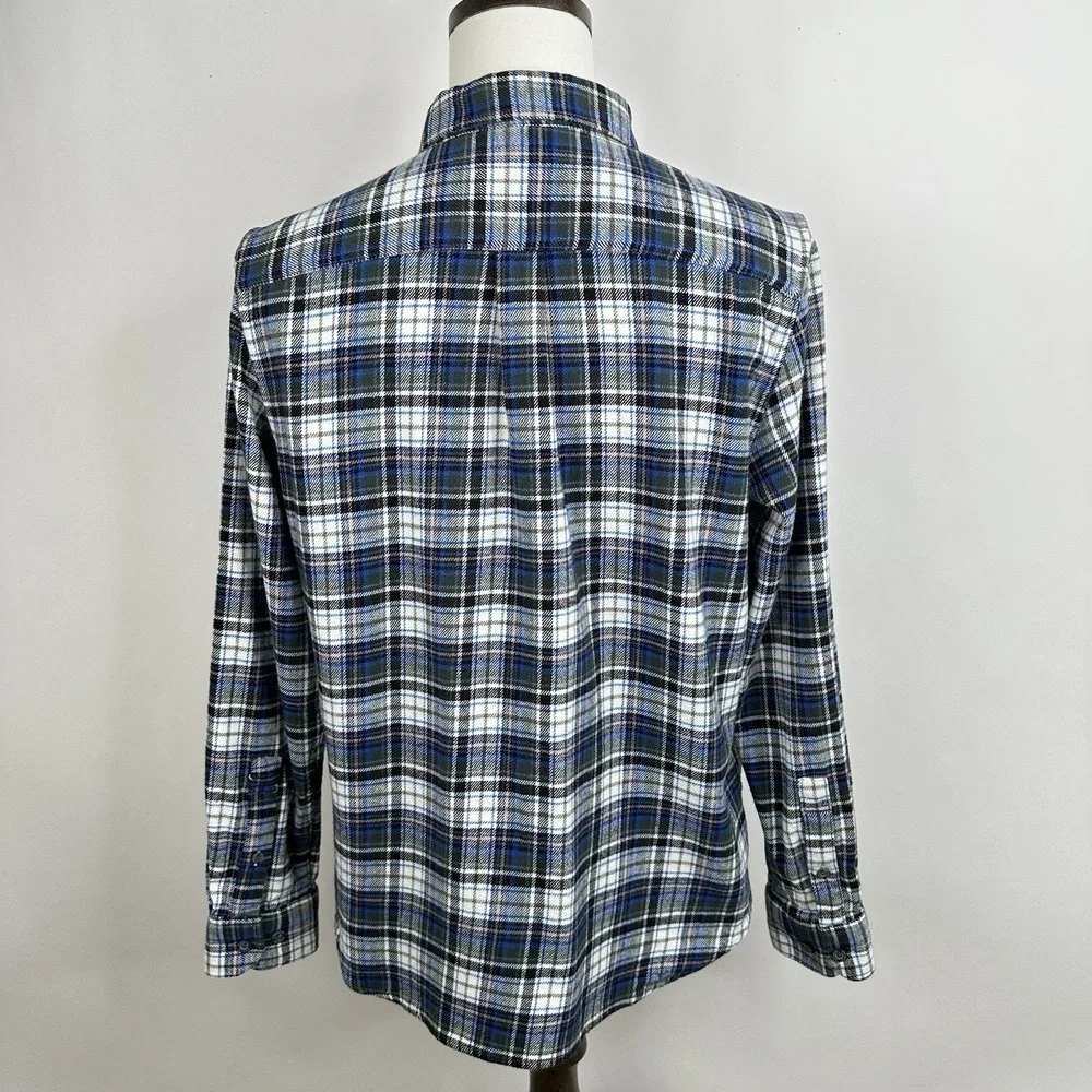 Men's Eddie Bauer Flannel Shirt Tartan Plaid Blue Green Cotton Button Up‎ Sz M